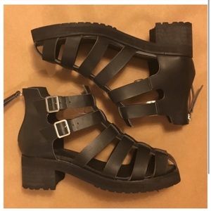 SOLD: Black Poppy Caged Chunky Gladiator Sandals